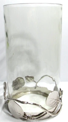 Jarrón abierto Michael Aram hecho a mano hoja botánica vidrio 9 1/2" de alto Foto 1 de 4