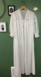 Vintage Blue Swan Pegnoir Robe Sheer Nylon Robe Medium Chiffon Stickerei Band - Bild 1 von 15