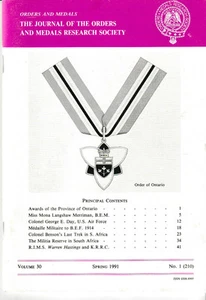 The Journal of the Orders and Medals Research Society Vol. 30 No. 1 Spring 1991 - Picture 1 of 1