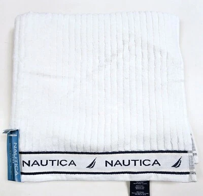 NEW NAUTICA SIGNATURE WHITE, NAVY STRIPES COTTON BATH,OR HAND TOWEL - Image 1 of 4