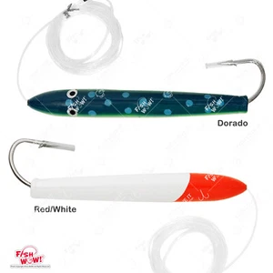 2 piezas 6" Pesca Cedro Tapones Plataforma Atún Mahi Trolling Madera Señuelo Rojo Blanco Dorado - Imagen 1 de 9