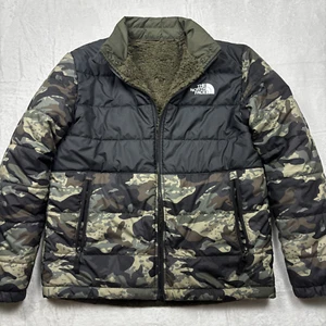 North Face Jacket Youth Boys XL 14/16 Green Camo Reversible Sherpa Puffer Inner - Picture 1 of 15