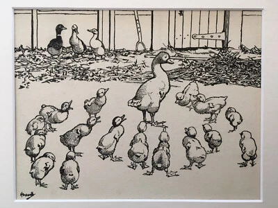 Original Pen & Ink John Hassall 1868-1948 Published Fairy Tale The Ugly Duckling Foto 1 de 4
