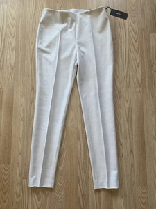 Pantaloni Akris lana beige piatti davanti zip laterale pelle gamba US 8 nuovi con etichette - Foto 1 di 7