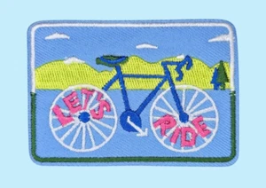 LETS RIDE BICYCLE ADVENTURE OUTDOOR HOBBY LEISURE TRAVEL IRON ON PATCH - Picture 1 of 2