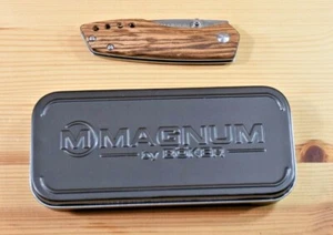 Magnum Baron Pocket Knife 2-3/4 In. Straight Edge Blade Linerlock Wooden 01EL011 - Picture 1 of 9