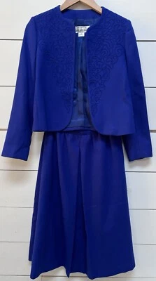 Traje chaqueta y falda azul Saks Fifth Avenue 100 % lana vintage para mujer talla 4” Foto 1 de 4