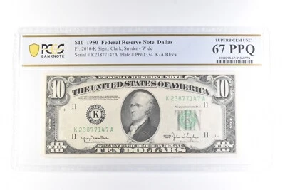 1950 $10 Dallas TX FRN Fr#2010-K Superb Gem Unc 67 PPQ PCGS *6061 - Image 1 of 3