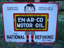 LARGE OLD VINTAGE 1933 WHITE ROSE GASOLINE EN-AR-CO OIL PORCELAIN ENAMEL SIGN 
