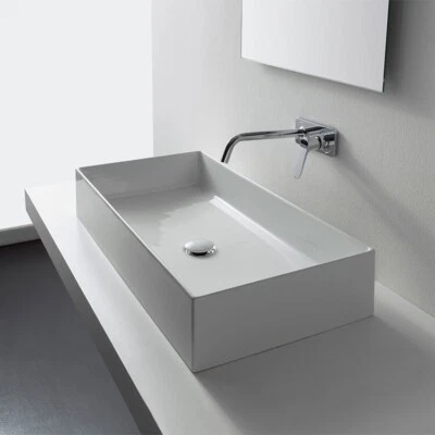 Lavabo de baño rectangular Nameeks Teorema recipiente de cerámica blanco #SCA8031/80-0H Foto 1 de 4