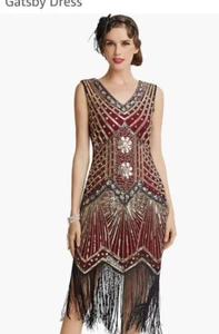 NWT 1920s Babeyond Gatsby Dress V Neck Dark Purple & Gold Sequin SZ XXXL Plus. - Picture 1 of 9