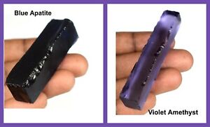 Lab Created Violet Amethyst & Blue Apatite Gemstone Slice Rough Pair 170-190 Ct 