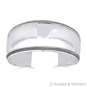 Poliertes & geripptes weit offenes Manschettenarmband Armbandarmband in 0,925 Sterlingsilber - Bild 1 von 1