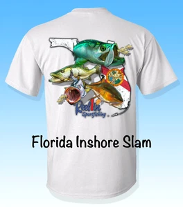 Reel1in Sport Fishing T-Shirt Florida Inshore Slam Snook Tarpon Redfish Trout - Picture 1 of 4