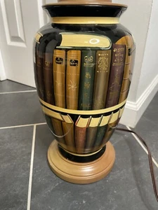 Vintage Hand Painted Lamp With Library Book Detailing Study Home Decor - Picture 1 of 11