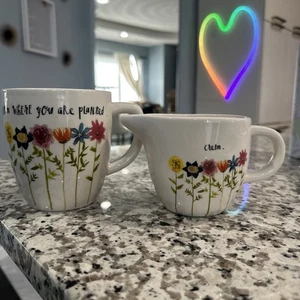 2 Rae Dunn Coffee Tea Mug Cup and cream pitcher Artisan Collection * - Picture 1 of 10