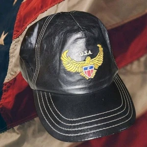 Vintage Lederhut Erwachsene verstellbar schwarz Strapback 70er 80er Original Made in USA - Bild 1 von 8