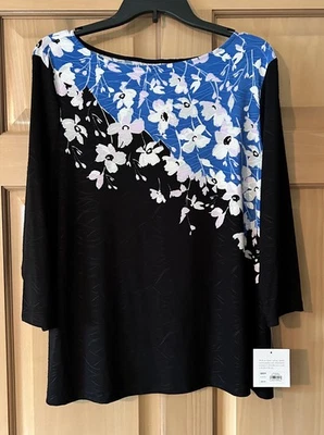 Blusa Top XL Pequeña Azul/Negro Croft & Barrow Para Mujer Floral Manga 3/4 Nueva con Etiquetas Foto 1 de 4
