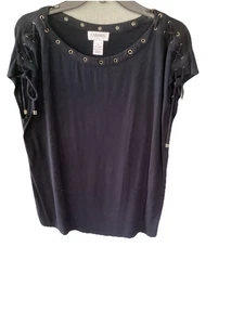Carmen Marc Volvo Top XL marineblau gold Kreisausschnitt Kordelzug Schultern kostenloser Versand - Bild 1 von 4