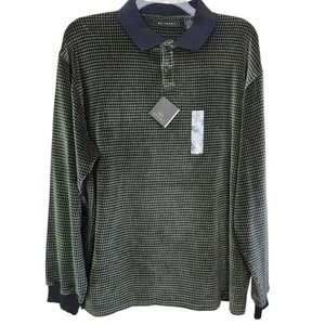 M.E. Sport Velour Polo Shirt Men's XL Long Sleeve Plaid Green Black Comfort NWT - Picture 1 of 15