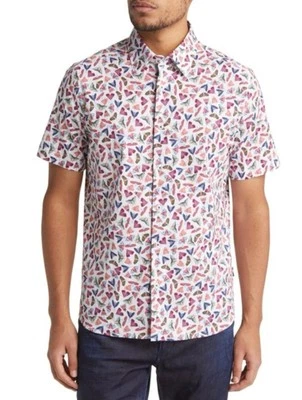 STONE ROSE Butterfly Print Stretch Button Up Shirt Short Sleeve Mens L $145 - Image 1 of 4