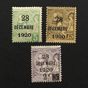 Monaco 1921 complete set MLH overprints 28 December 1920 Sc#30-32 Mi#46-48 - Picture 1 of 1