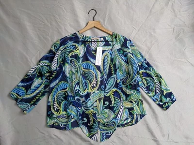 Soft Surroundings Top Womens Size S Blue Green Silk Undercover Topper Paisley - Image 1 of 4