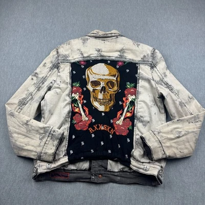 VTG Rock Revival Jacket Mens XL Gray Distressed Studded Rare Custom Patch Skull - Image 1 of 4