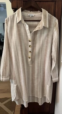 Camisa de vestir para mujer Blue Island grande caqui a rayas ropa de playa bolsillos viaje Foto 1 de 4