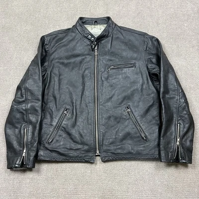 复古 90 年代 Levis Cafe Racer 皮革摩托车夹克男式中号意大利制造 — 第 1/4 张图片