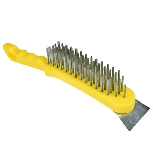 Wire Cleaning Removal Brush 5 Row Steel Bristles Plastic Handle and End Scarper - Picture 1 of 4