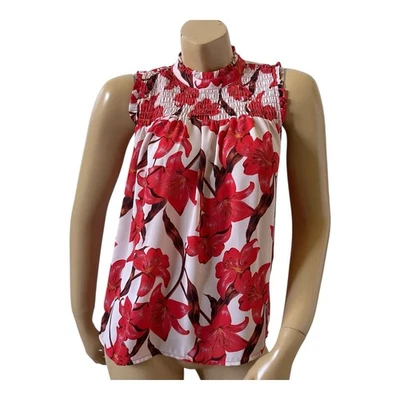 KENAR Womens Size Small Sleeveless Smocked Floral Tropical Print Shirt Top - Image 1 of 4