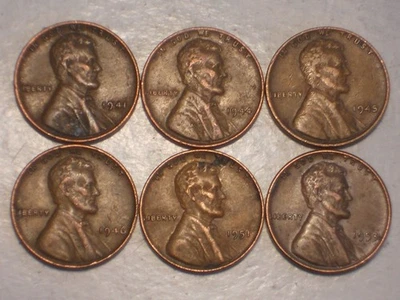 1941,44,45,46,51,53 Lincoln Wheat Cents (VF-XF. Attractive Lot of 6) - Image 1 of 4