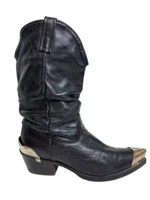 Dingo para mujer talla 9 Botas holgadas de cuero negras punta plateada vaquera occidental rodeo Foto 1 de 4