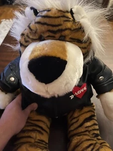 Dan Dee Tiger Plush 20" Biker Black Faux Leather Jacket Stuffed Animal Cat Doll - Picture 1 of 6
