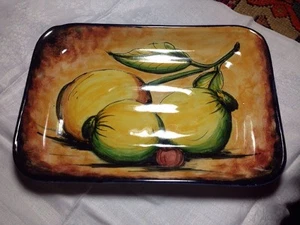 Rectangular Serving Dish Majolica Contraras Mexico Rich Deep Yellow Fruits - Picture 1 of 4