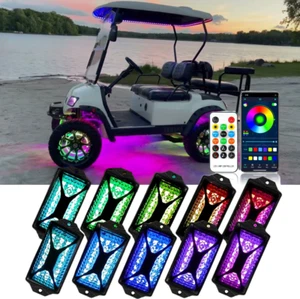 10 Pod RGB LED Rock Light Underglow For Club Car EZGO Yamaha Golf Cart Kart - Foto 1 di 16