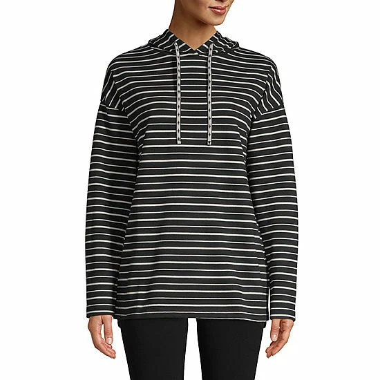 NUEVO CON ETIQUETAS $ 44 St. John's Bay Active MUJER A RAYAS JERSEY SUDADERA CON CAPUCHA TALLA MEDIANA Foto 1 de 1