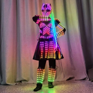 LED Colorful Armor Set Women Skirt Halloween Performance Costume w/helmet Gifts - Picture 1 of 10