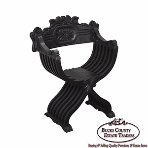 Renaissance Style Vintage Carved Savonarola Arm Chair - Picture 1 of 10