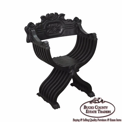 Sillón Savonarola tallado vintage estilo renacentista Foto 1 de 4