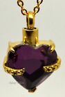 Cremation Urn Pendant Keepsake Necklace 24k Gold Plated Purple Heart Charm