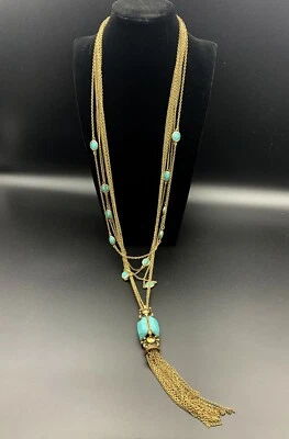 Collar de cadena Lucky Brand en capas tono dorado con cuentas de imitación turquesa Foto 1 de 4