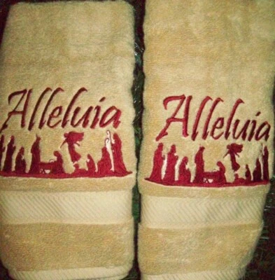 ALELUYA BELÉN NAVIDAD JUEGO DE 2 TOALLAS DE MANO BORDADAS Foto 1 de 4