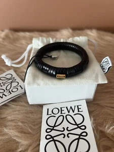 LOEWE Woven Bangle Leather Blk With Gold Metal Accent NEW With Box - Picture 1 of 11