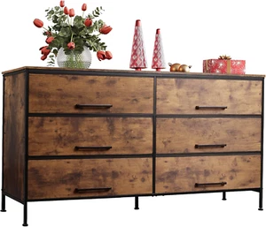 Wide Fabric Dresser, 6 Drawer Dresser TV Stand for 68" TV, Dressers Bedroom Furn - Picture 1 of 12