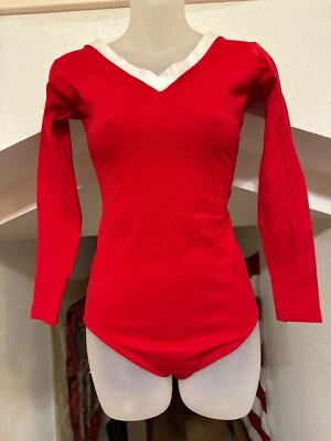 BODY VINTAGE AÑOS 70 80 MUJER ROJO BLANCO cuello en V manga mediana larga Foto 1 de 4