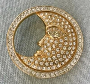 CAROLEE Signed HALFMOON’s FACE 2” Brooch Pin Clear Diamante' Crystal - Picture 1 of 3