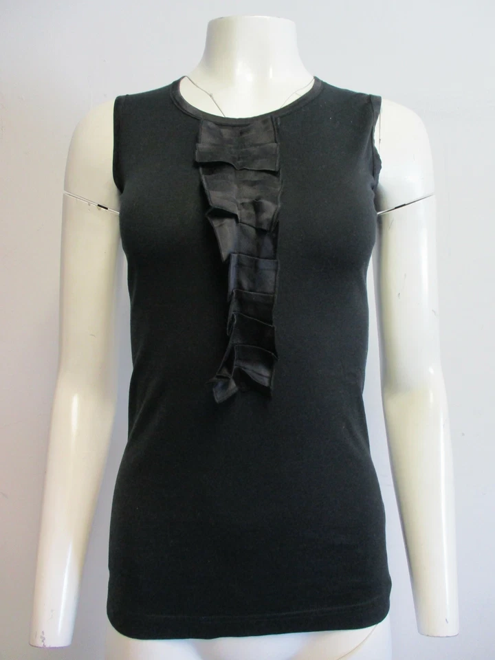 DOLCE & GABBANA Camiseta sin mangas con volantes delanteros algodón negro seda talla 38 Foto 1 de 4