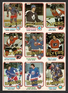 Panel de 9 tarjetas O-Pee-Chee 1981-82 sin cortar, Duguay, Vadnais, Gillies, Tim Kerr RC... - Imagen 1 de 3
